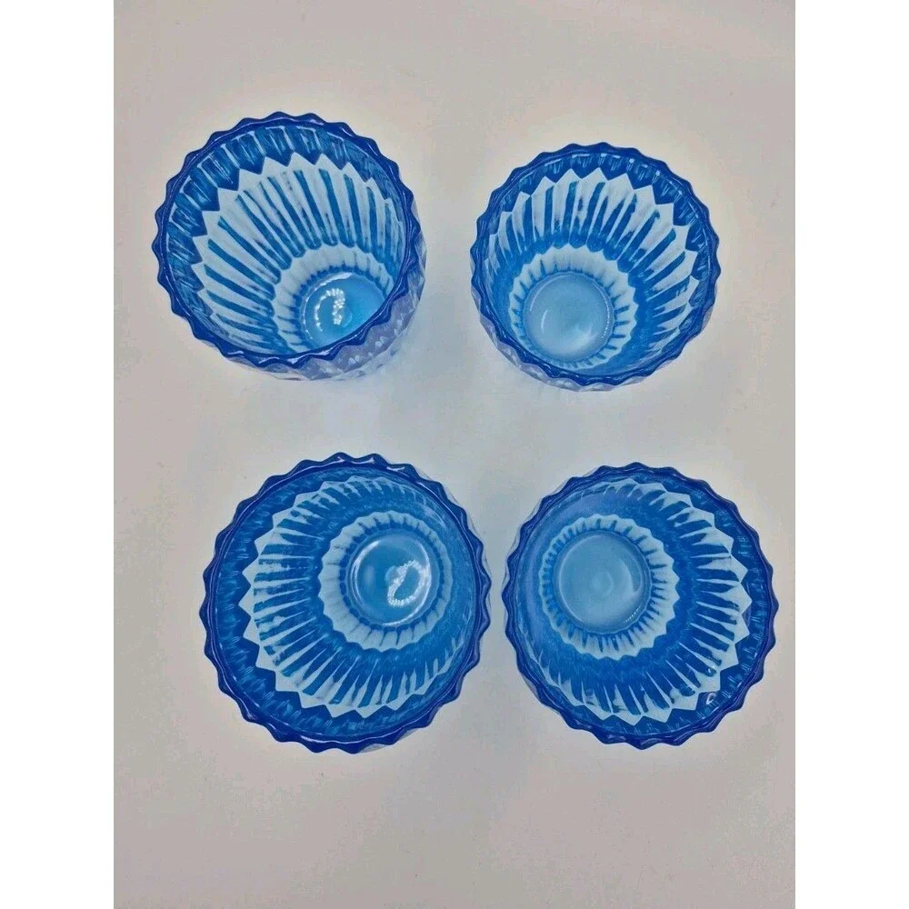 Crate & Barrel Set Of 4Glasses Tumblers Vibrant Blue Shabby Chic Two Sizes 5